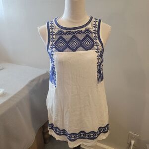 Tea & Cup Nordstrom White Blue Cotton Embroidered Mini Dress Size Small